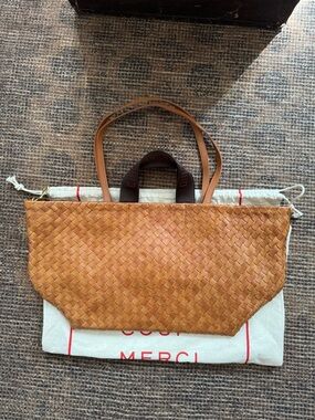 Clare V. Bateau Tote - New Collection Woven Leather Tote Bag in Cognac
